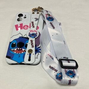 Stitch Themed Phone Case with Lanyard - White